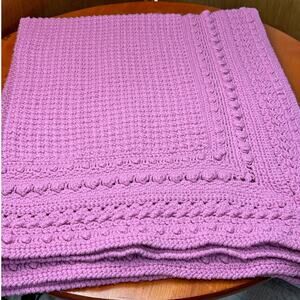 Vintage Heavy Intricate Hand Crocheted Pink Throw - 56" x 46"